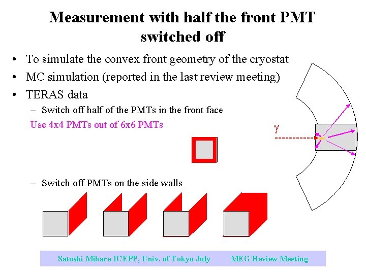 Measurement with half the front PMT switched off • To simulate the convex front