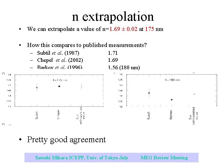 n extrapolation • We can extrapolate a value of n=1. 69 ± 0. 02