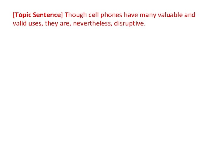 [Topic Sentence] Though cell phones have many valuable and valid uses, they are, nevertheless,