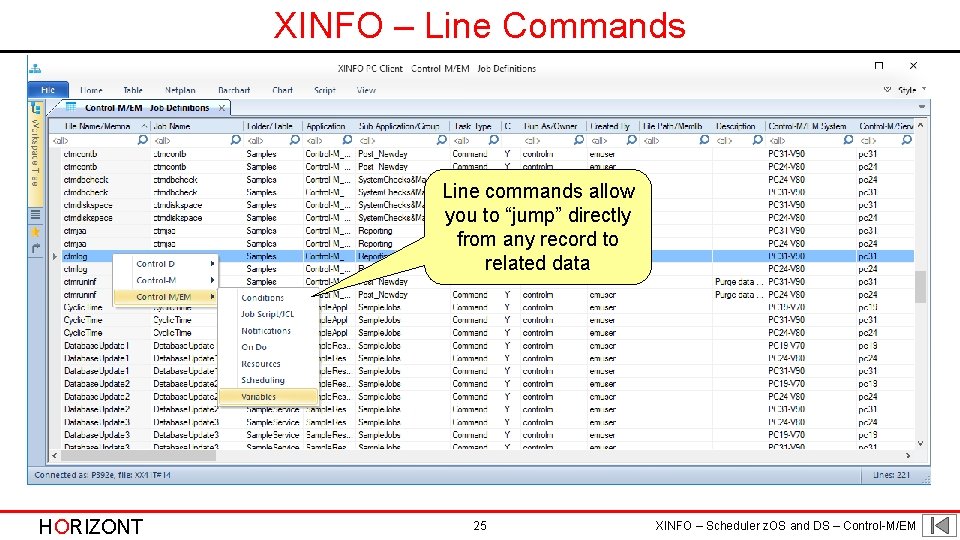 XINFO – Line Commands Line commands allow you to “jump” directly from any record