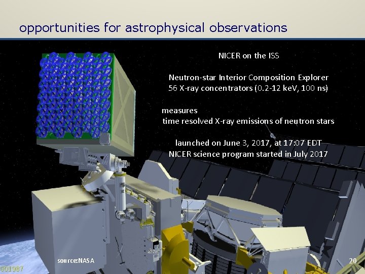 opportunities for astrophysical observations NICER on the ISS Neutron-star Interior Composition Explorer 56 X-ray