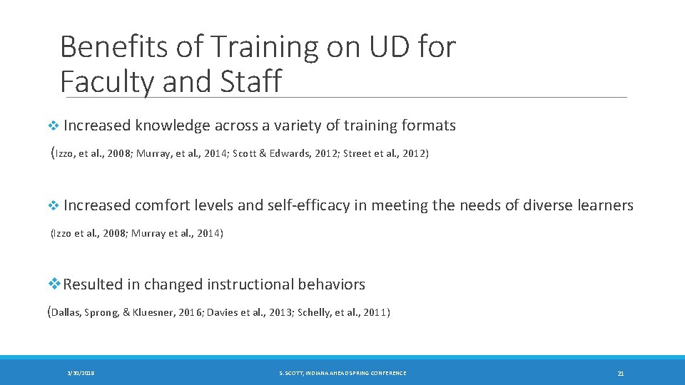 Benefits of Training on UD for Faculty and Staff v Increased knowledge across a