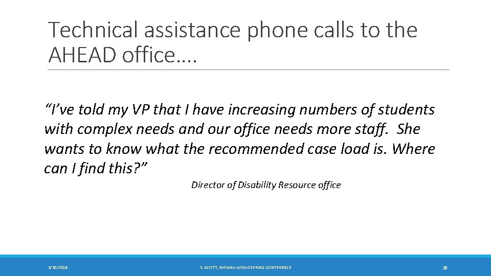 Technical assistance phone calls to the AHEAD office…. “I’ve told my VP that I