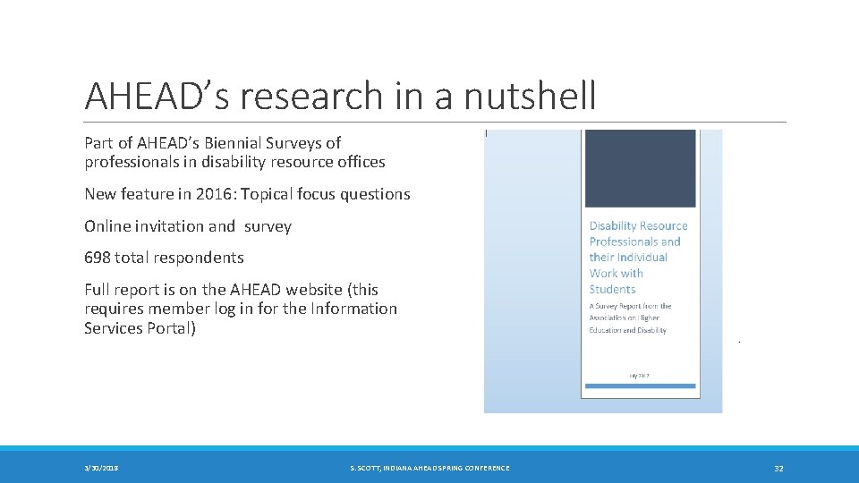 AHEAD’s research in a nutshell Part of AHEAD’s Biennial Surveys of professionals in disability