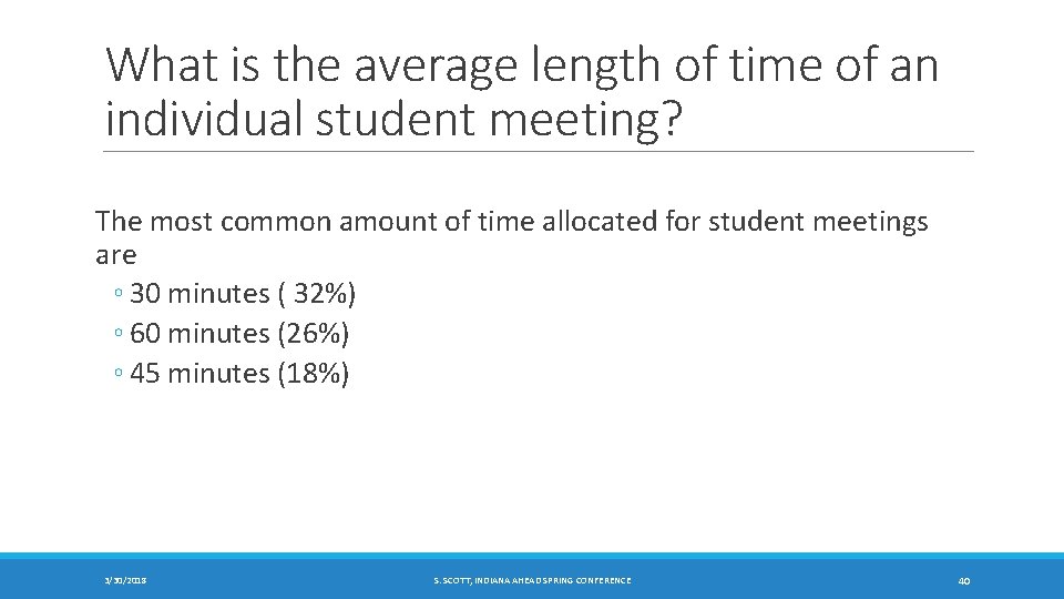 What is the average length of time of an individual student meeting? The most