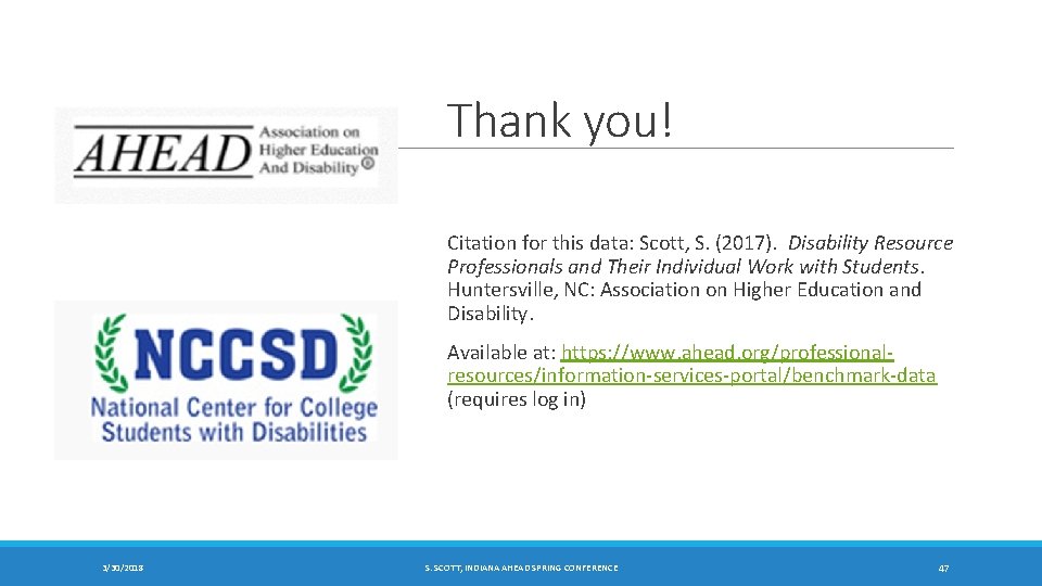 Thank you! Citation for this data: Scott, S. (2017). Disability Resource Professionals and Their