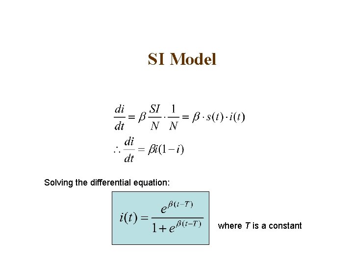 SI Model Solving the differential equation: where T is a constant 
