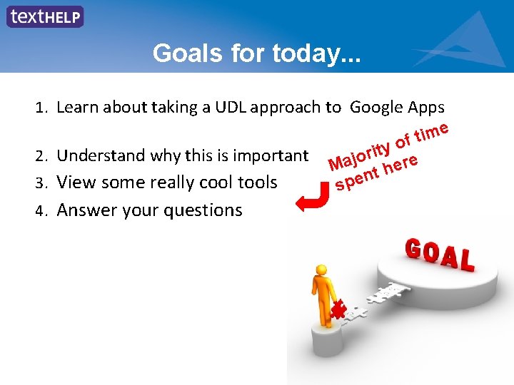 Goals for today. . . 1. Learn about taking a UDL approach to Google