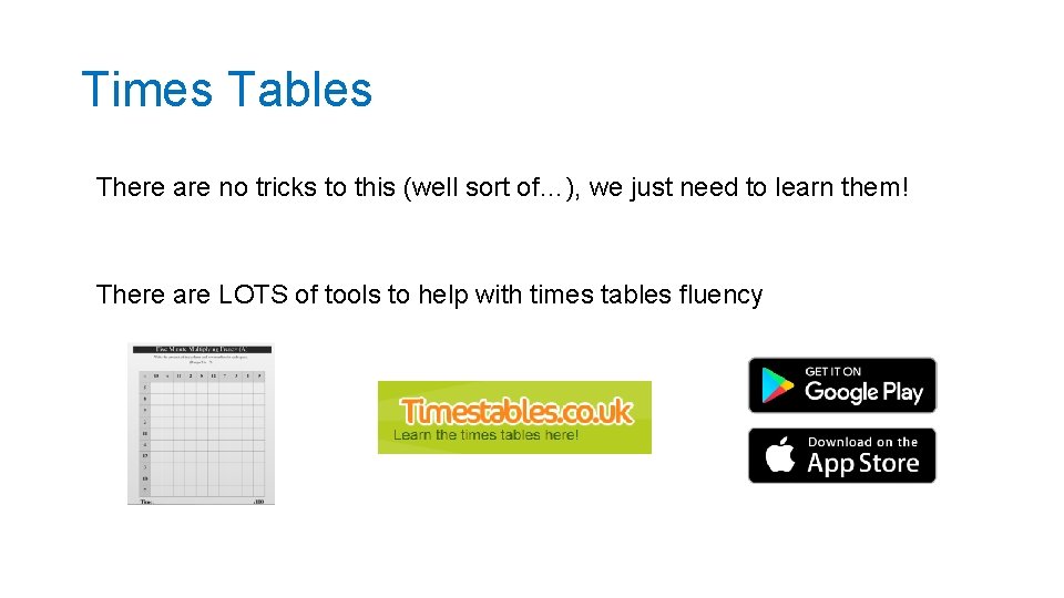Times Tables There are no tricks to this (well sort of…), we just need Times Tables There are no tricks to this (well sort of…), we just need