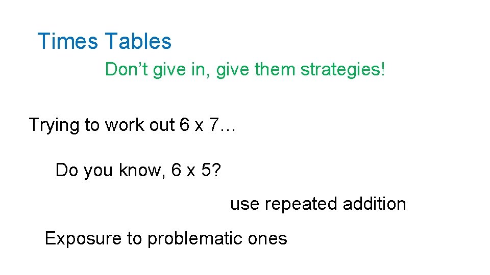 Times Tables Don’t give in, give them strategies! Trying to work out 6 x Times Tables Don’t give in, give them strategies! Trying to work out 6 x