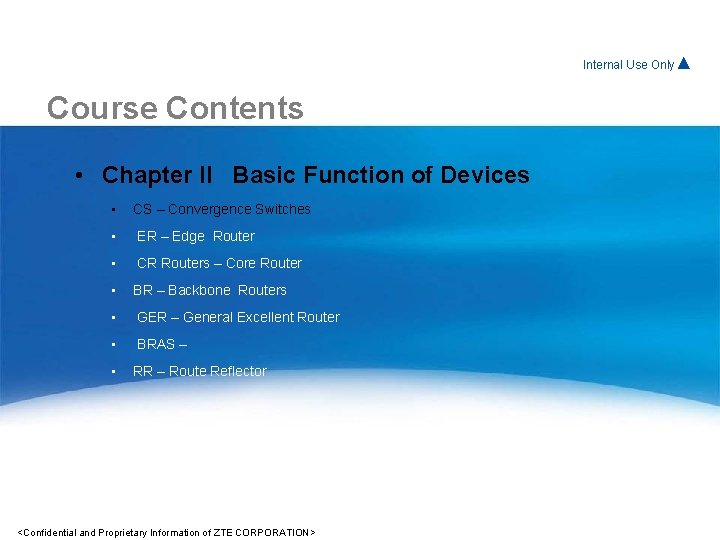Internal For. Use Internal Only▲ Course Contents • Chapter II Basic Function of Devices Internal For. Use Internal Only▲ Course Contents • Chapter II Basic Function of Devices