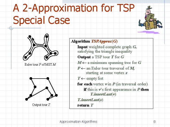 A 2 -Approximation for TSP Special Case Euler tour P of MST M Output