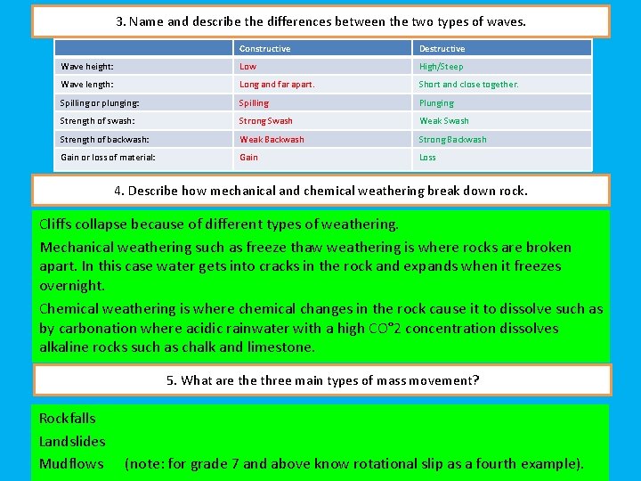 3. Name and describe the differences between the two types of waves. Constructive Destructive