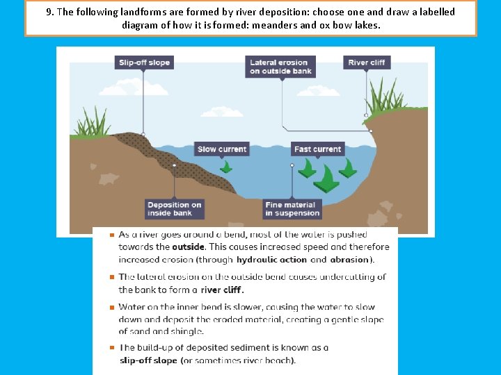 9. The following landforms are formed by river deposition: choose one and draw a