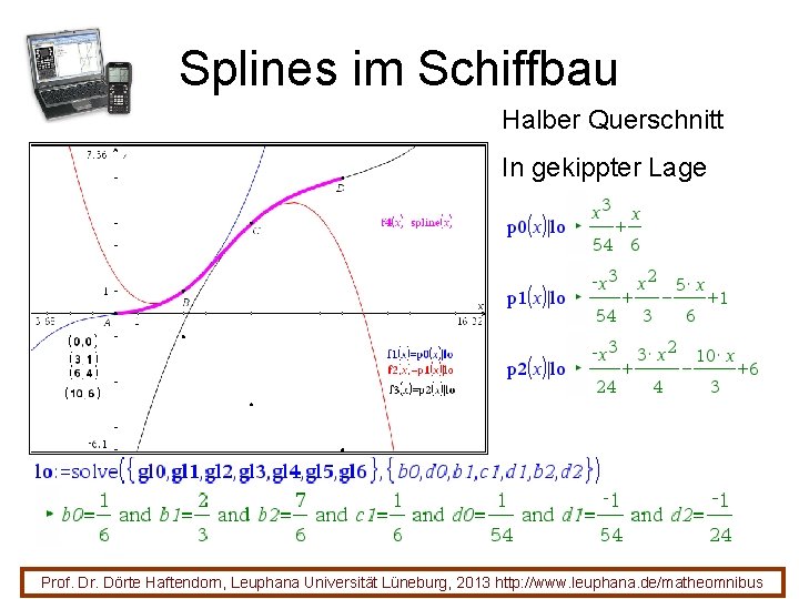 Splines im Schiffbau Halber Querschnitt In gekippter Lage Prof. Dr. Dörte Haftendorn, Leuphana Universität Splines im Schiffbau Halber Querschnitt In gekippter Lage Prof. Dr. Dörte Haftendorn, Leuphana Universität