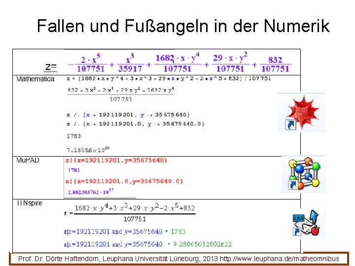 Fallen und Fußangeln in der Numerik Prof. Dr. Dörte Haftendorn, Leuphana Universität Lüneburg, 2013