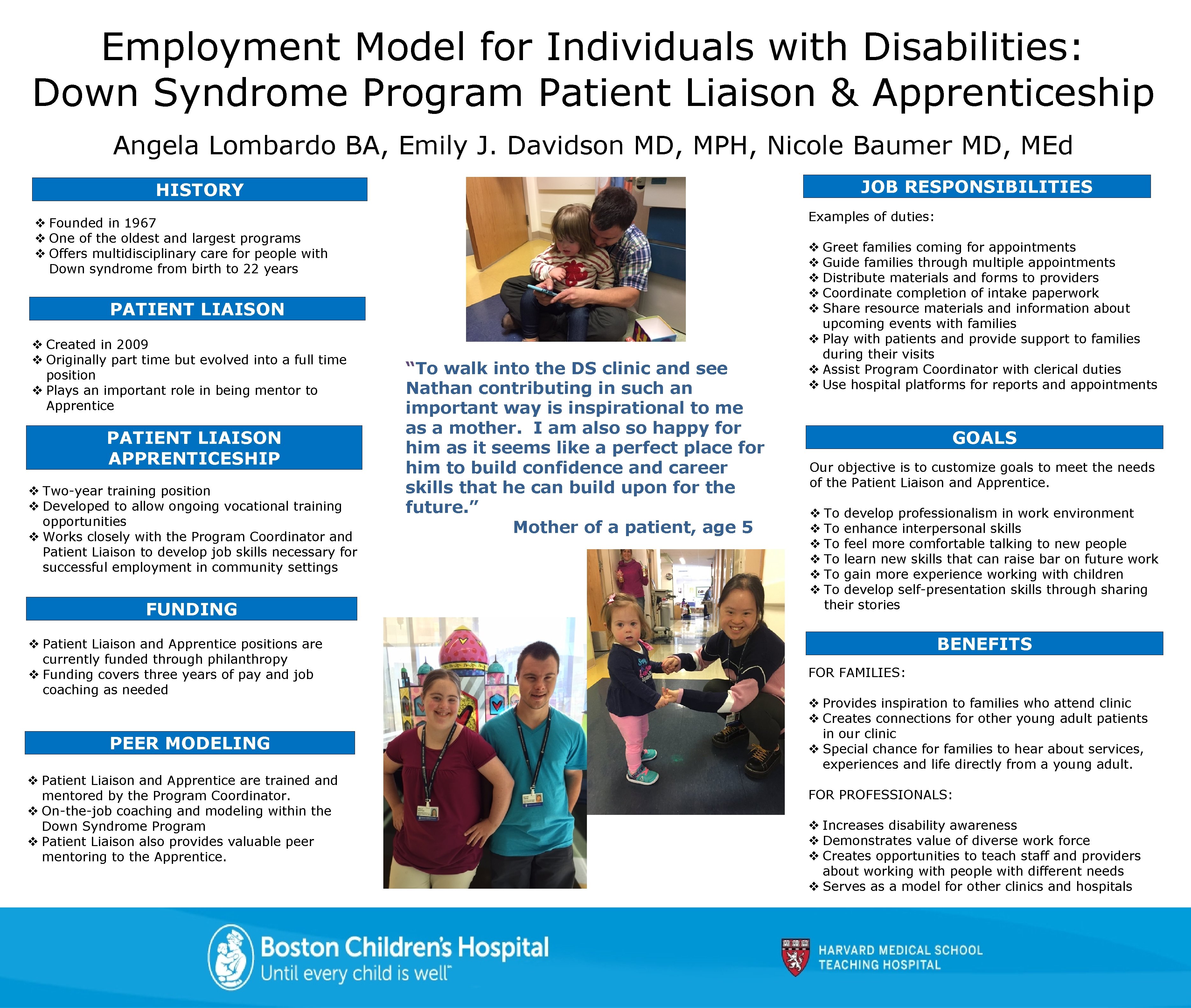 Employment Model for Individuals with Disabilities: Down Syndrome Program Patient Liaison & Apprenticeship Angela