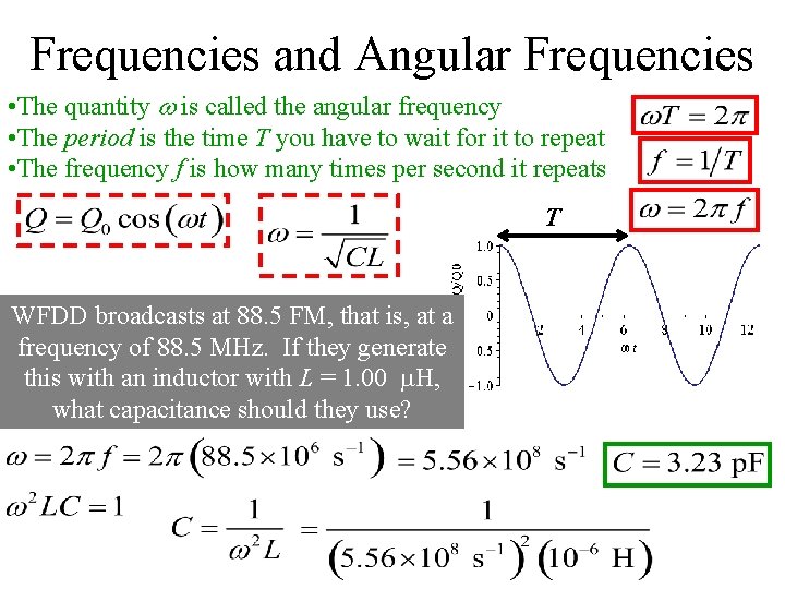 Frequencies and Angular Frequencies • The quantity is called the angular frequency • The