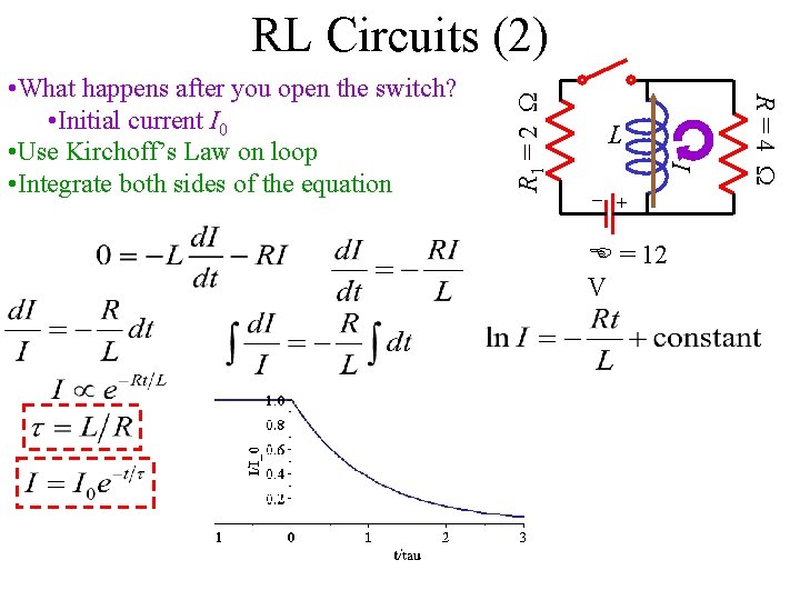 I – E = 12 V R = 4 L + • What happens