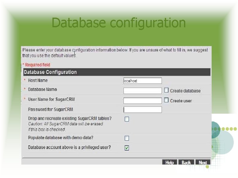 Database configuration 