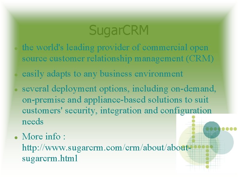 Sugar. CRM the world's leading provider of commercial open source customer relationship management (CRM)