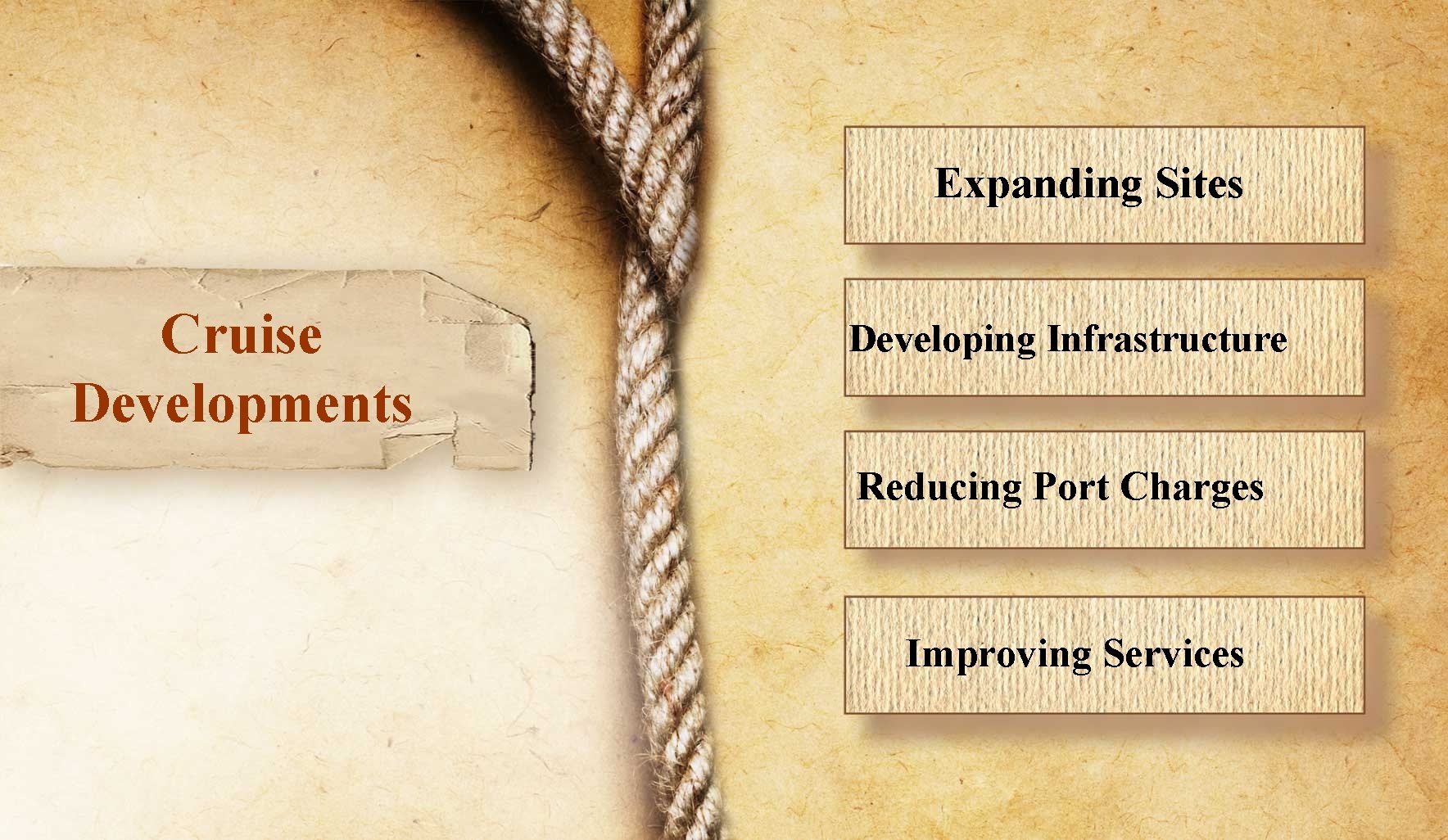 Expanding Sites Cruise Developments Developing Infrastructure Reducing Port Charges Improving Services 