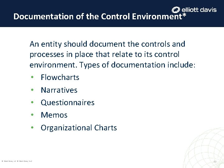 Documentation of the Control Environment* An entity should document the controls and processes in Documentation of the Control Environment* An entity should document the controls and processes in