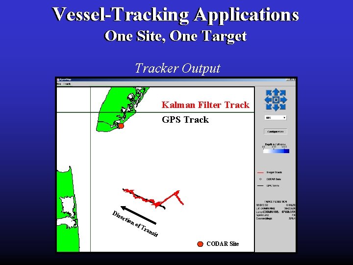 Vessel-Tracking Applications One Site, One Target Tracker Output Kalman Filter Track GPS Track Dir