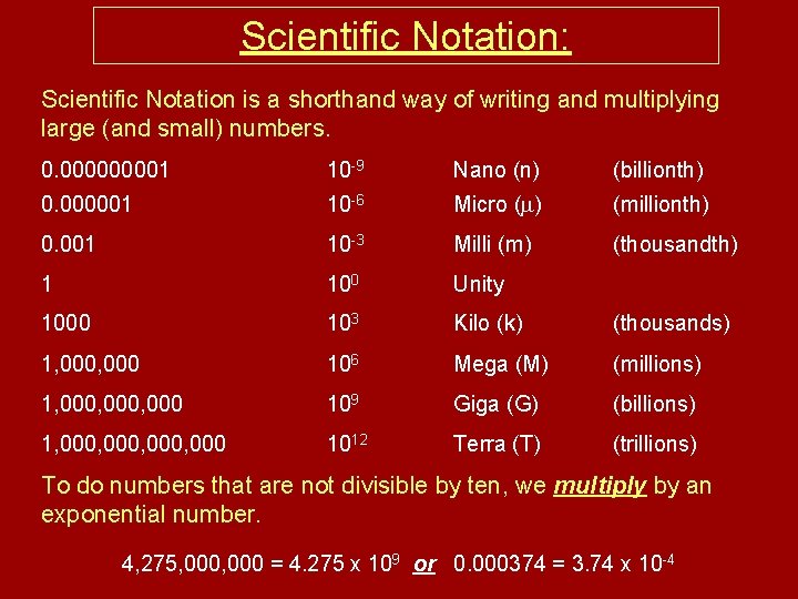 Scientific Notation: Scientific Notation is a shorthand way of writing and multiplying large (and