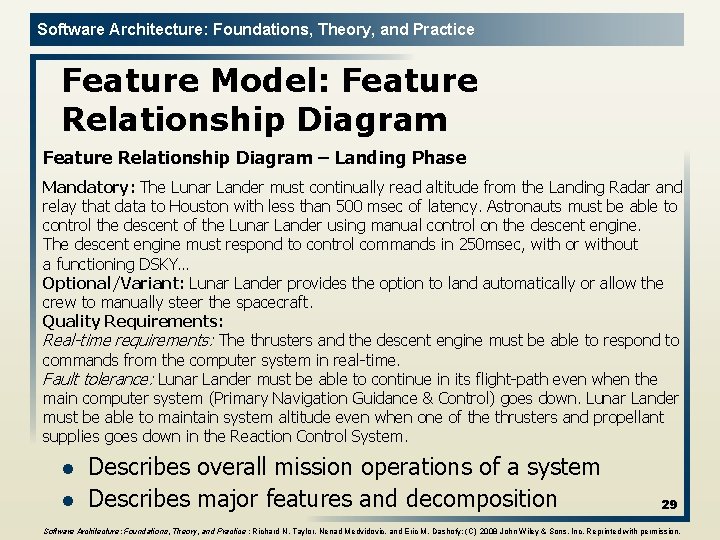 Software Architecture: Foundations, Theory, and Practice Feature Model: Feature Relationship Diagram – Landing Phase