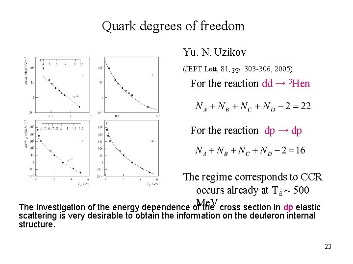 Quark degrees of freedom Yu. N. Uzikov (JEPT Lett, 81, pp. 303 -306, 2005) Quark degrees of freedom Yu. N. Uzikov (JEPT Lett, 81, pp. 303 -306, 2005)