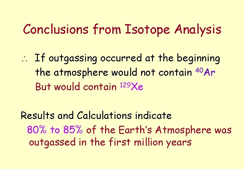 Conclusions from Isotope Analysis If outgassing occurred at the beginning the atmosphere would not