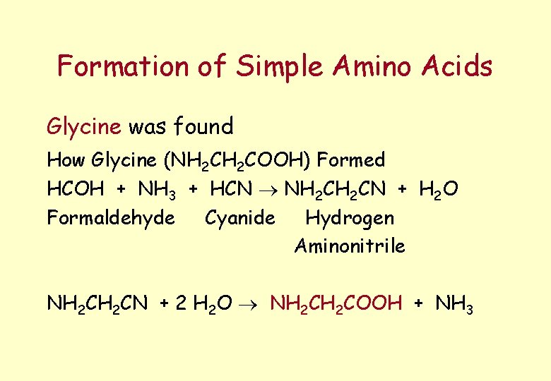 Formation of Simple Amino Acids Glycine was found How Glycine (NH 2 COOH) Formed