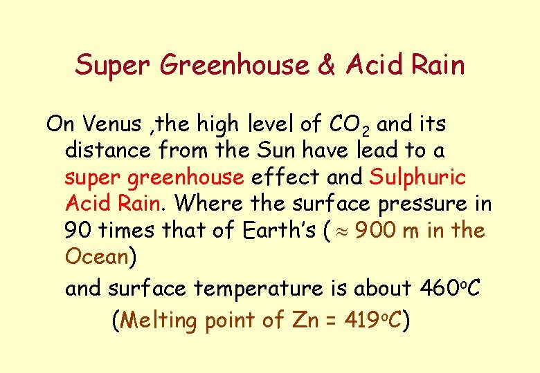Super Greenhouse & Acid Rain On Venus , the high level of CO 2