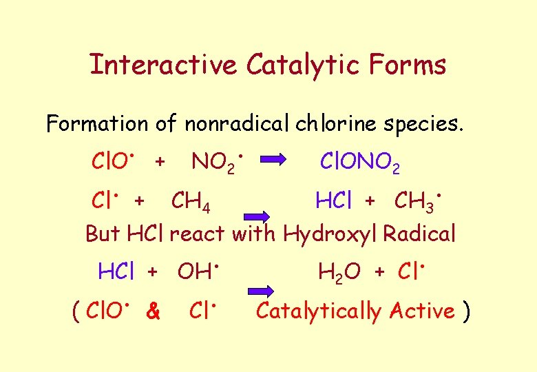 Interactive Catalytic Forms Formation of nonradical chlorine species. . . Cl. O + NO
