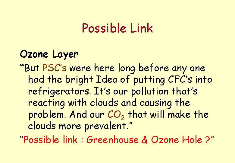 Possible Link Ozone Layer “But PSC’s were here long before any one had the