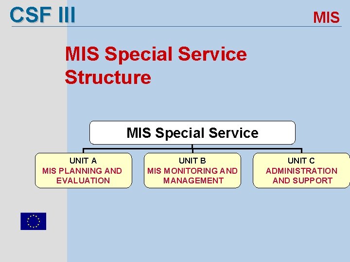 CSF III MIS Special Service Structure MIS Special Service UNIT A MIS PLANNING AND