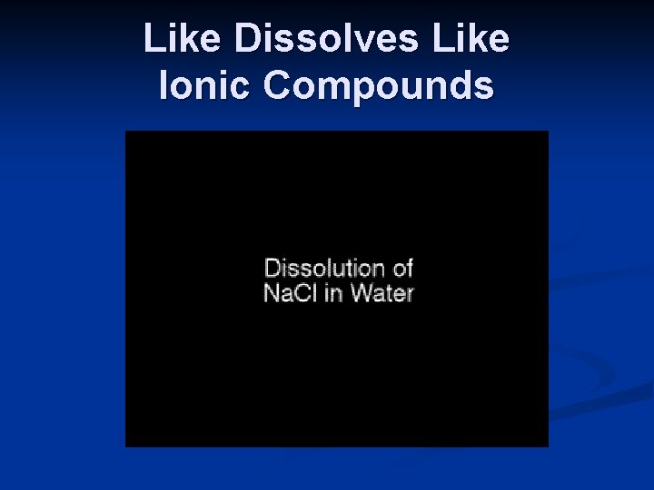 Like Dissolves Like Ionic Compounds 