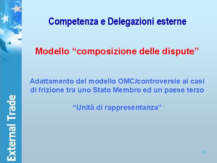 Competenza e Delegazioni esterne Modello “composizione delle dispute” Adattamento del modello OMC/controversie ai casi