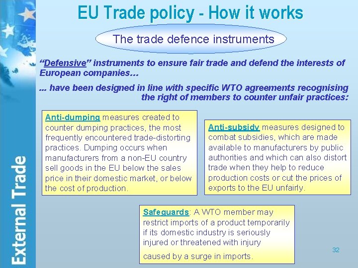 EU Trade policy - How it works The trade defence instruments “Defensive” instruments to