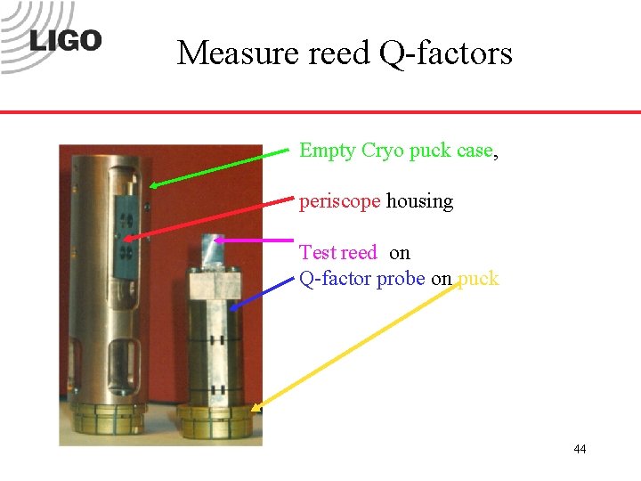 Measure reed Q-factors Empty Cryo puck case, periscope housing Test reed on Q-factor probe