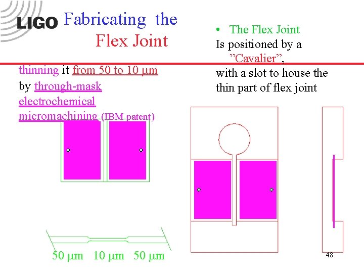 Fabricating the Flex Joint thinning it from 50 to 10 mm by through-mask electrochemical