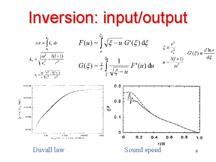 Inversion: input/output Duvall law Sound speed 9 