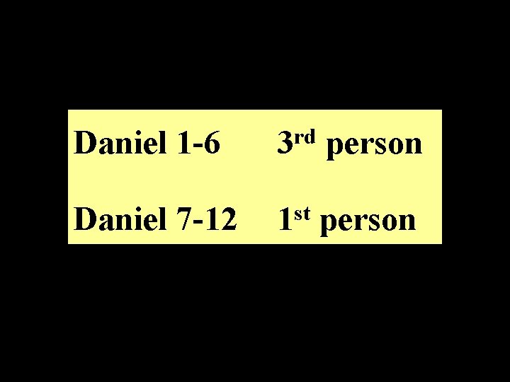Daniel 1 -6 rd 3 person Daniel 7 -12 st 1 person 