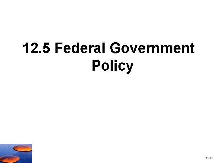 12. 5 Federal Government Policy 12 -22 