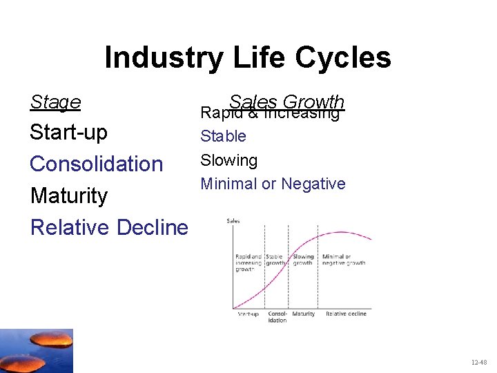 Industry Life Cycles Stage Start-up Consolidation Maturity Relative Decline Sales Growth Rapid & Increasing