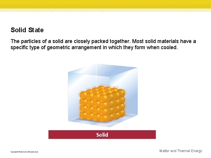 Solid State The particles of a solid are closely packed together. Most solid materials