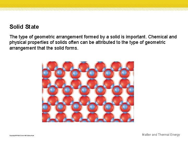 Solid State The type of geometric arrangement formed by a solid is important. Chemical