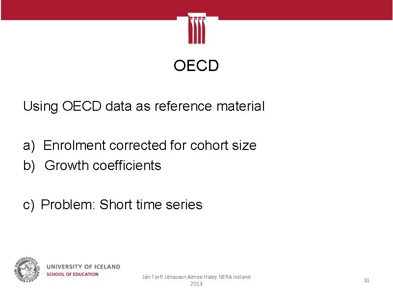 OECD Using OECD data as reference material a) Enrolment corrected for cohort size b)