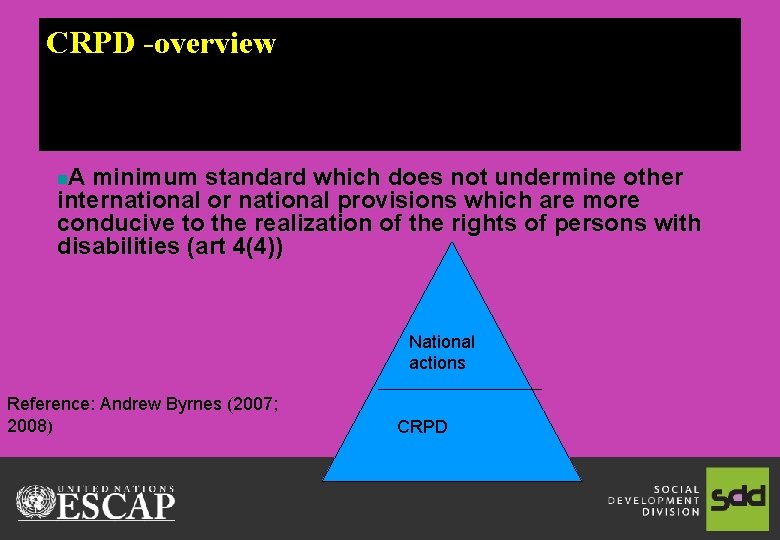 CRPD -overview A minimum standard which does not undermine other international or national provisions